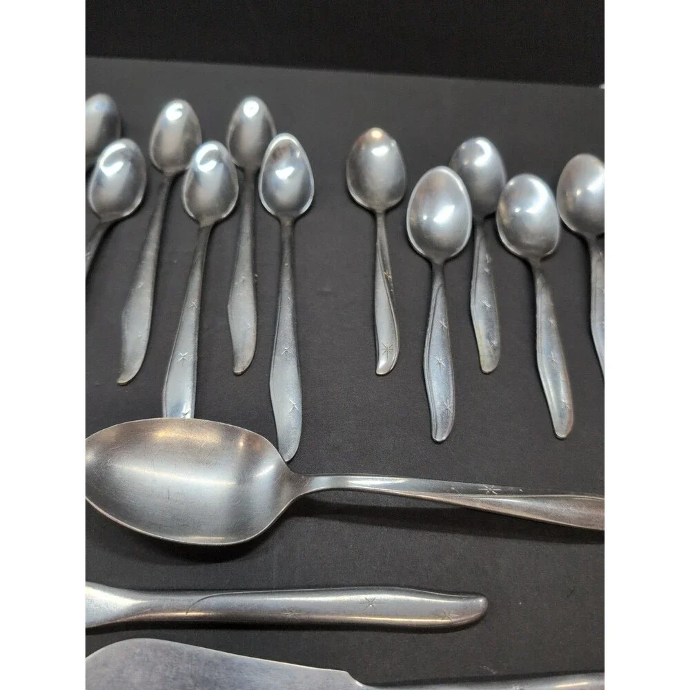 21 Piece Lot Mar Crest  Stainless Flatware Silverware Atomic MCM USA